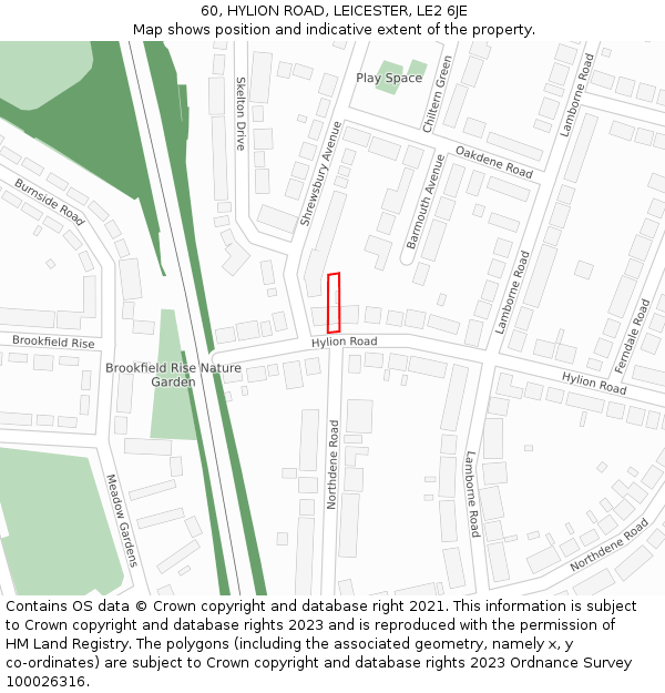 60, HYLION ROAD, LEICESTER, LE2 6JE: Location map and indicative extent of plot