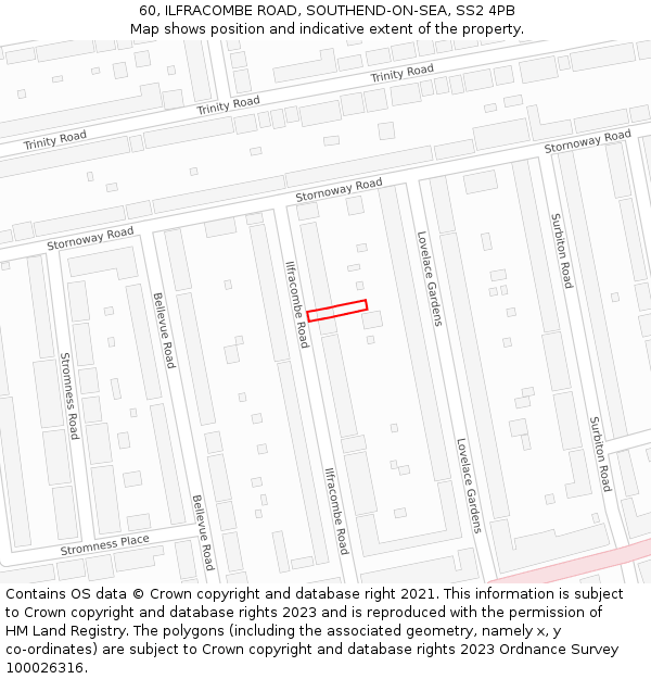 60, ILFRACOMBE ROAD, SOUTHEND-ON-SEA, SS2 4PB: Location map and indicative extent of plot