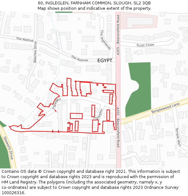 60, INGLEGLEN, FARNHAM COMMON, SLOUGH, SL2 3QB: Location map and indicative extent of plot