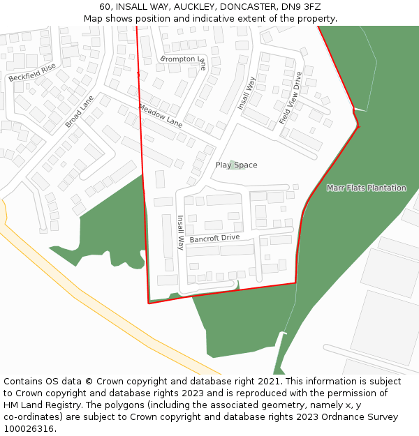 60, INSALL WAY, AUCKLEY, DONCASTER, DN9 3FZ: Location map and indicative extent of plot