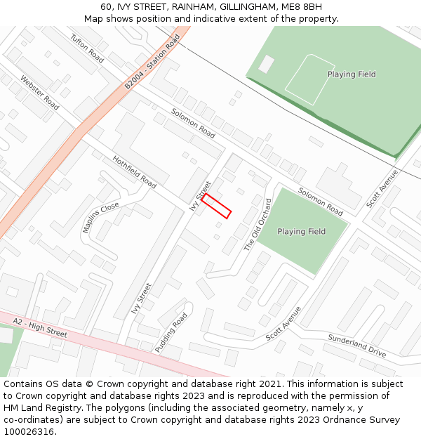 60, IVY STREET, RAINHAM, GILLINGHAM, ME8 8BH: Location map and indicative extent of plot