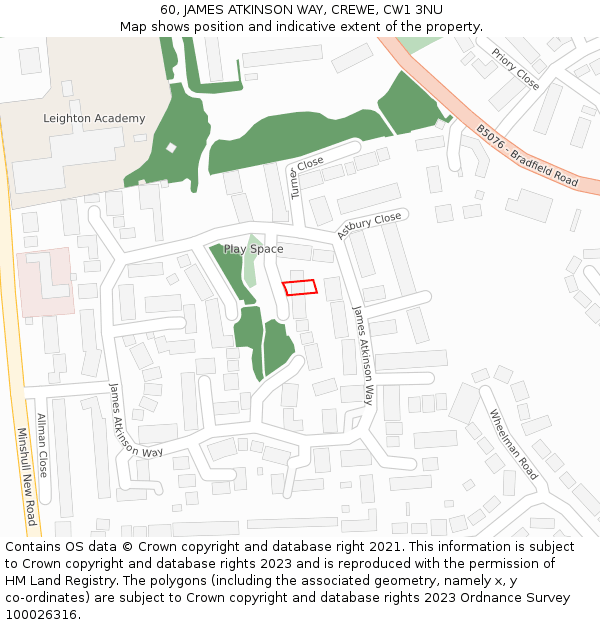 60, JAMES ATKINSON WAY, CREWE, CW1 3NU: Location map and indicative extent of plot