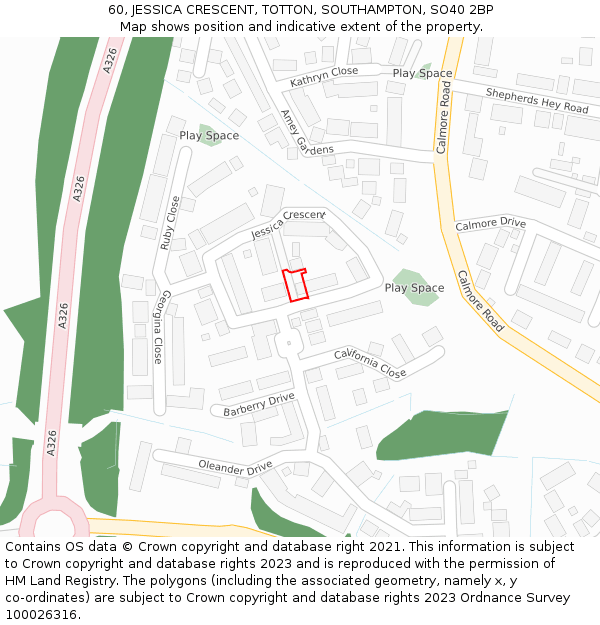 60, JESSICA CRESCENT, TOTTON, SOUTHAMPTON, SO40 2BP: Location map and indicative extent of plot