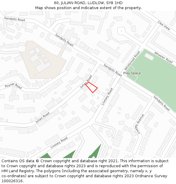 60, JULIAN ROAD, LUDLOW, SY8 1HD: Location map and indicative extent of plot
