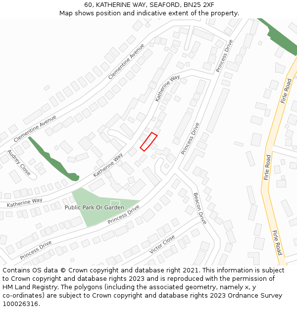 60, KATHERINE WAY, SEAFORD, BN25 2XF: Location map and indicative extent of plot