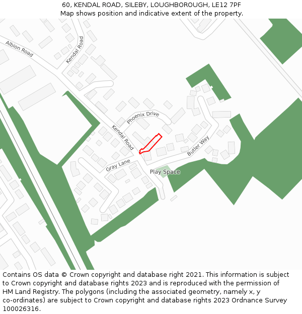 60, KENDAL ROAD, SILEBY, LOUGHBOROUGH, LE12 7PF: Location map and indicative extent of plot