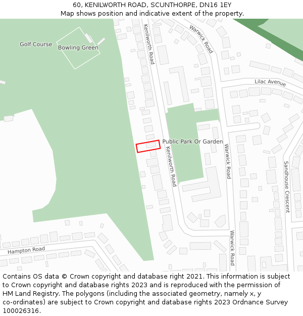 60, KENILWORTH ROAD, SCUNTHORPE, DN16 1EY: Location map and indicative extent of plot