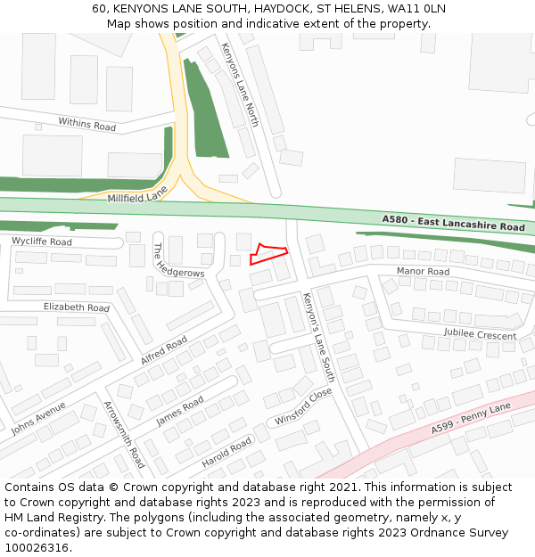 60, KENYONS LANE SOUTH, HAYDOCK, ST HELENS, WA11 0LN: Location map and indicative extent of plot