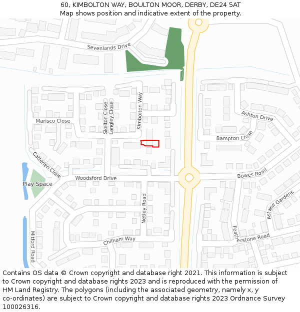 60, KIMBOLTON WAY, BOULTON MOOR, DERBY, DE24 5AT: Location map and indicative extent of plot