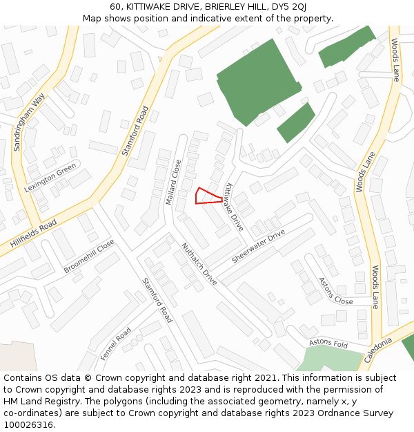 60, KITTIWAKE DRIVE, BRIERLEY HILL, DY5 2QJ: Location map and indicative extent of plot