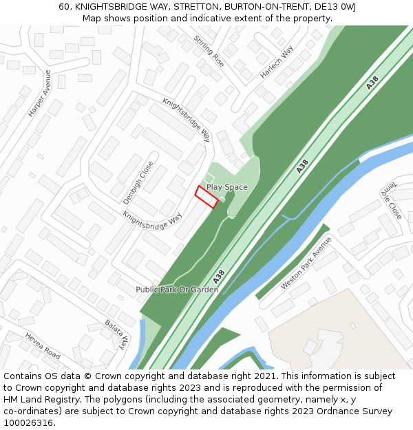60, KNIGHTSBRIDGE WAY, STRETTON, BURTON-ON-TRENT, DE13 0WJ: Location map and indicative extent of plot