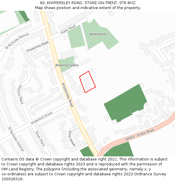 60, KNYPERSLEY ROAD, STOKE-ON-TRENT, ST6 8HZ: Location map and indicative extent of plot