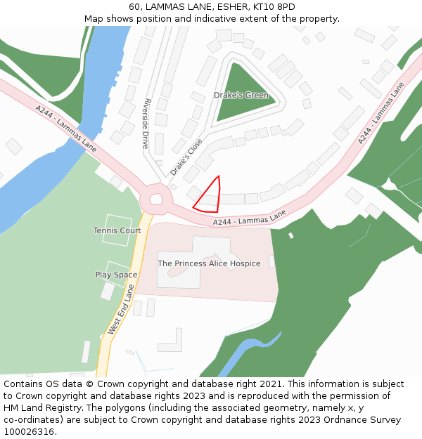 60, LAMMAS LANE, ESHER, KT10 8PD: Location map and indicative extent of plot