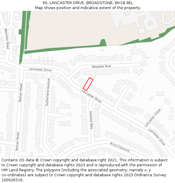 60, LANCASTER DRIVE, BROADSTONE, BH18 9EL: Location map and indicative extent of plot