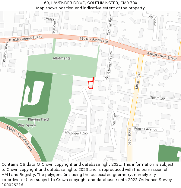 60, LAVENDER DRIVE, SOUTHMINSTER, CM0 7RX: Location map and indicative extent of plot