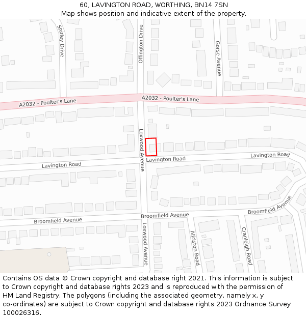 60, LAVINGTON ROAD, WORTHING, BN14 7SN: Location map and indicative extent of plot