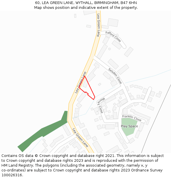 60, LEA GREEN LANE, WYTHALL, BIRMINGHAM, B47 6HN: Location map and indicative extent of plot