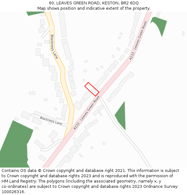60, LEAVES GREEN ROAD, KESTON, BR2 6DQ: Location map and indicative extent of plot