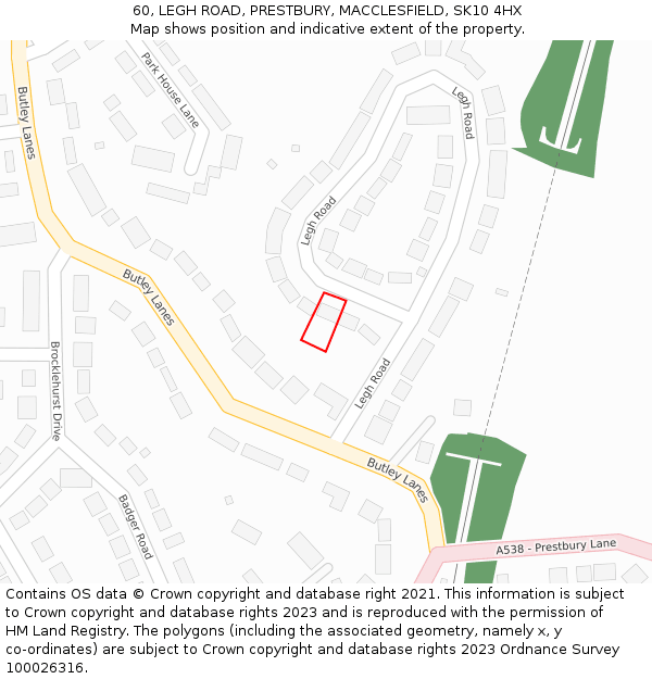 60, LEGH ROAD, PRESTBURY, MACCLESFIELD, SK10 4HX: Location map and indicative extent of plot