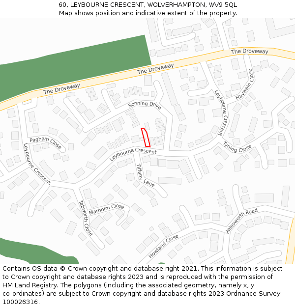 60, LEYBOURNE CRESCENT, WOLVERHAMPTON, WV9 5QL: Location map and indicative extent of plot