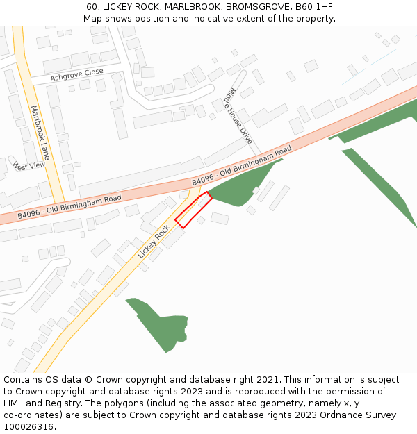 60, LICKEY ROCK, MARLBROOK, BROMSGROVE, B60 1HF: Location map and indicative extent of plot