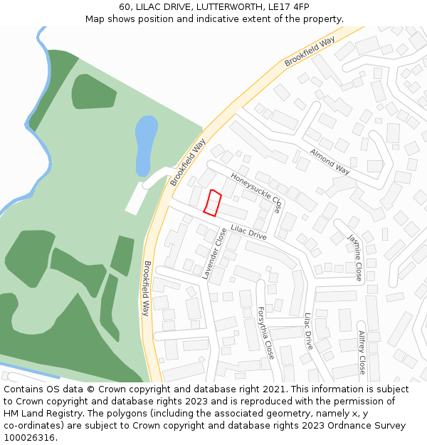 60, LILAC DRIVE, LUTTERWORTH, LE17 4FP: Location map and indicative extent of plot