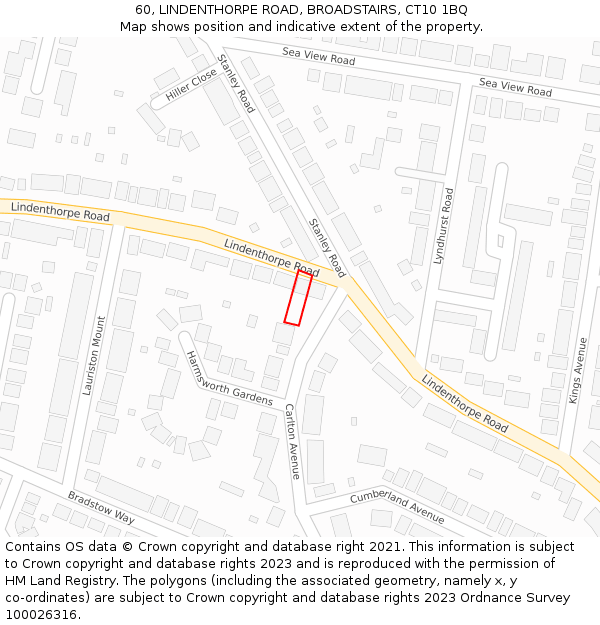 60, LINDENTHORPE ROAD, BROADSTAIRS, CT10 1BQ: Location map and indicative extent of plot