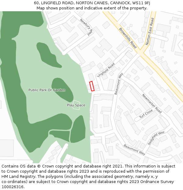 60, LINGFIELD ROAD, NORTON CANES, CANNOCK, WS11 9FJ: Location map and indicative extent of plot