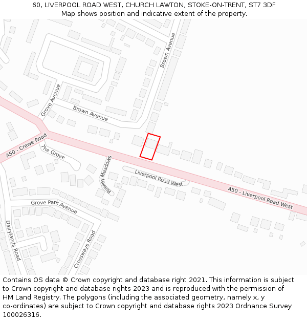 60, LIVERPOOL ROAD WEST, CHURCH LAWTON, STOKE-ON-TRENT, ST7 3DF: Location map and indicative extent of plot