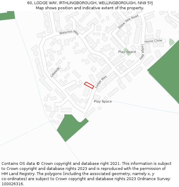 60, LODGE WAY, IRTHLINGBOROUGH, WELLINGBOROUGH, NN9 5YJ: Location map and indicative extent of plot