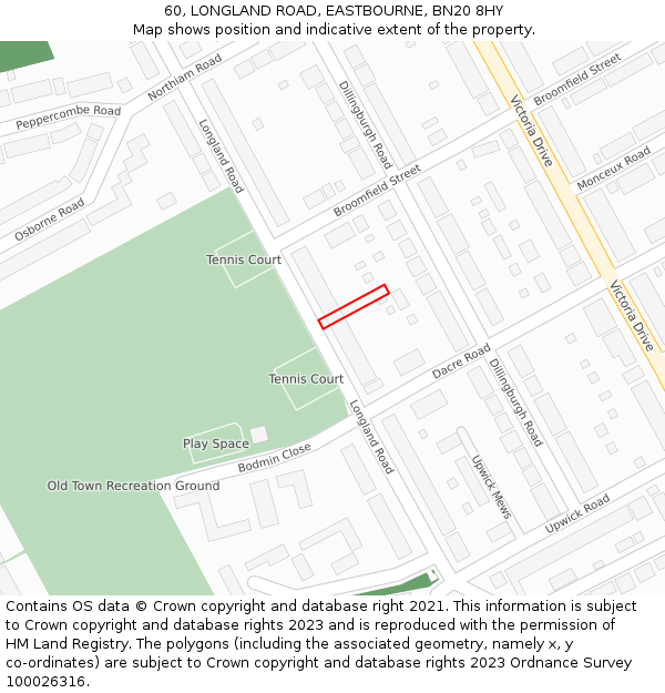 60, LONGLAND ROAD, EASTBOURNE, BN20 8HY: Location map and indicative extent of plot