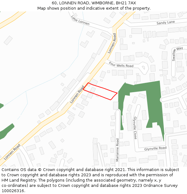 60, LONNEN ROAD, WIMBORNE, BH21 7AX: Location map and indicative extent of plot