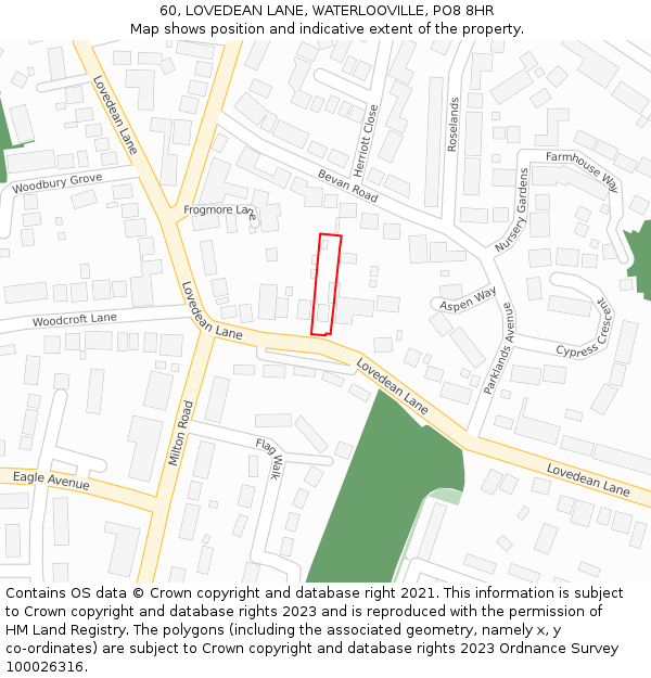 60, LOVEDEAN LANE, WATERLOOVILLE, PO8 8HR: Location map and indicative extent of plot