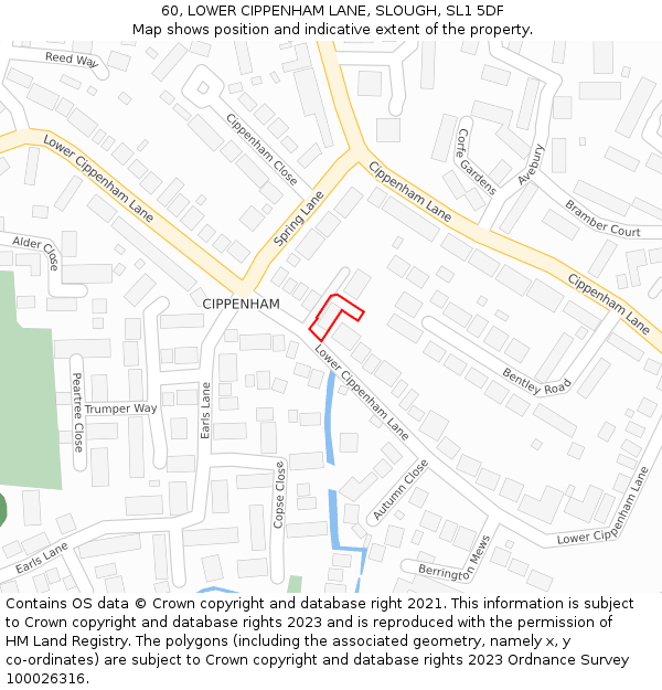 60, LOWER CIPPENHAM LANE, SLOUGH, SL1 5DF: Location map and indicative extent of plot