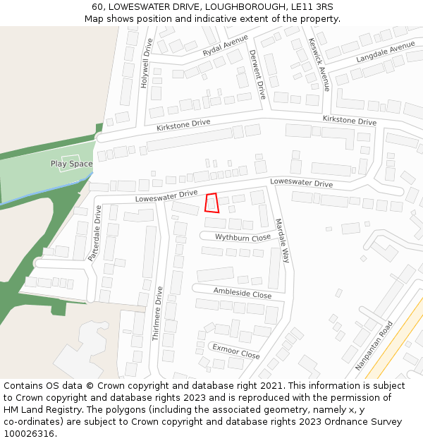 60, LOWESWATER DRIVE, LOUGHBOROUGH, LE11 3RS: Location map and indicative extent of plot