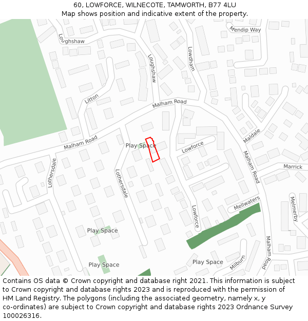 60, LOWFORCE, WILNECOTE, TAMWORTH, B77 4LU: Location map and indicative extent of plot