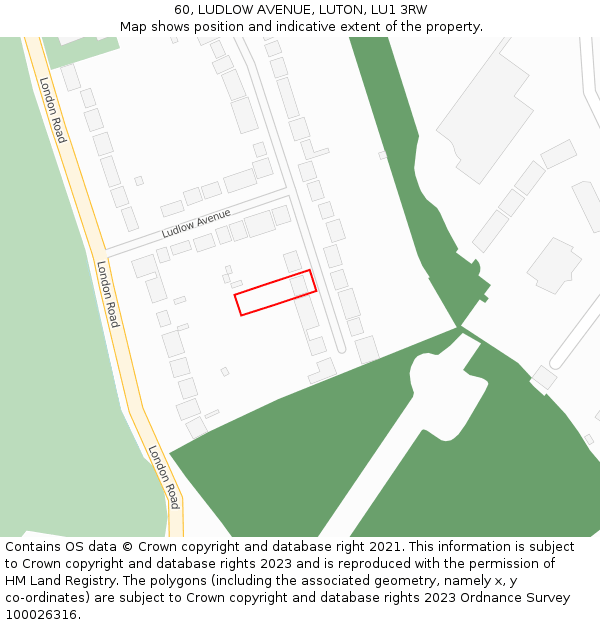 60, LUDLOW AVENUE, LUTON, LU1 3RW: Location map and indicative extent of plot