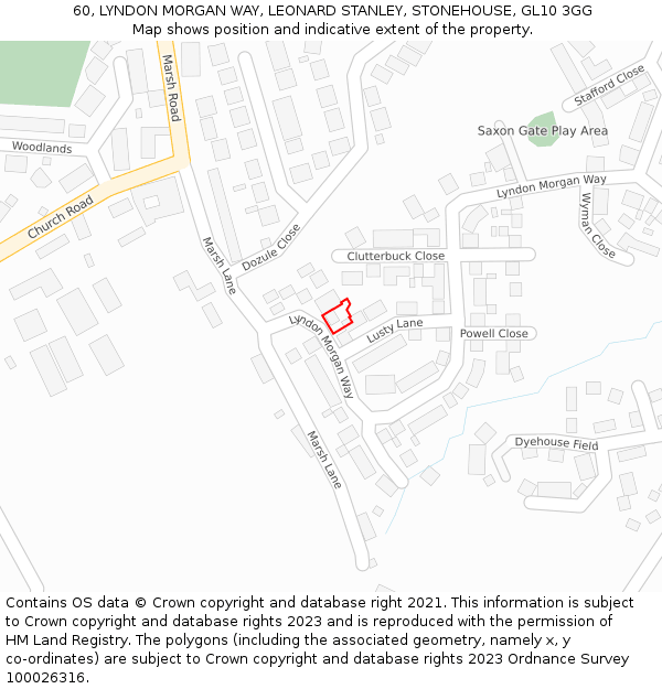 60, LYNDON MORGAN WAY, LEONARD STANLEY, STONEHOUSE, GL10 3GG: Location map and indicative extent of plot