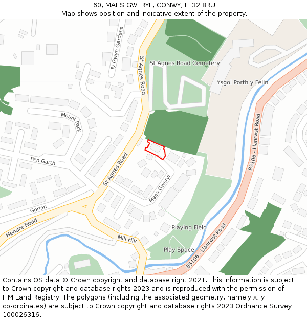 60, MAES GWERYL, CONWY, LL32 8RU: Location map and indicative extent of plot