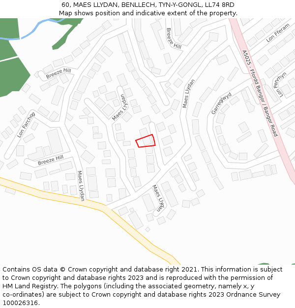 60, MAES LLYDAN, BENLLECH, TYN-Y-GONGL, LL74 8RD: Location map and indicative extent of plot