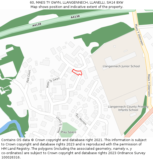 60, MAES TY GWYN, LLANGENNECH, LLANELLI, SA14 8XW: Location map and indicative extent of plot