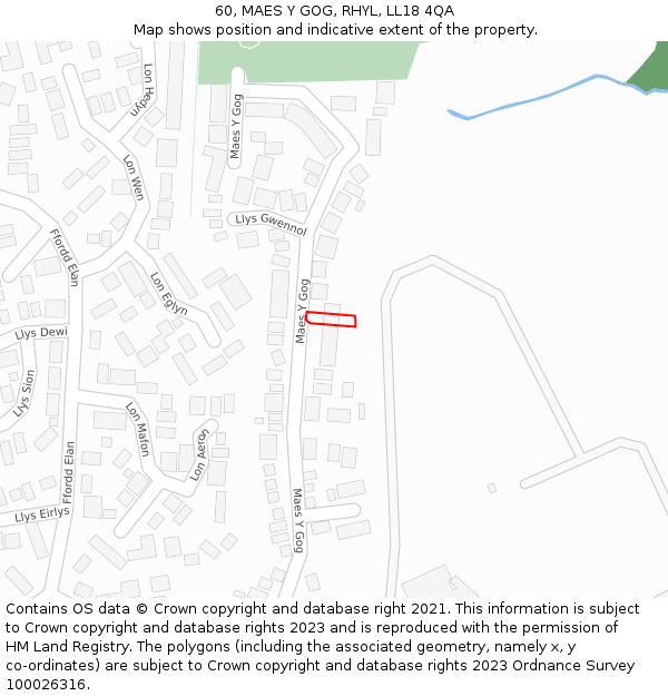 60, MAES Y GOG, RHYL, LL18 4QA: Location map and indicative extent of plot