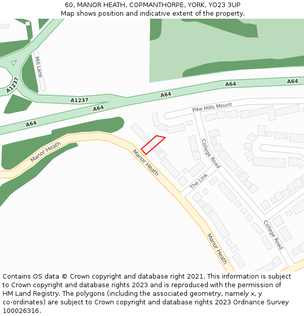 60, MANOR HEATH, COPMANTHORPE, YORK, YO23 3UP: Location map and indicative extent of plot