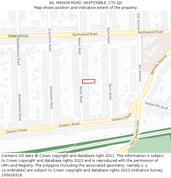 60, MANOR ROAD, WHITSTABLE, CT5 2JS: Location map and indicative extent of plot