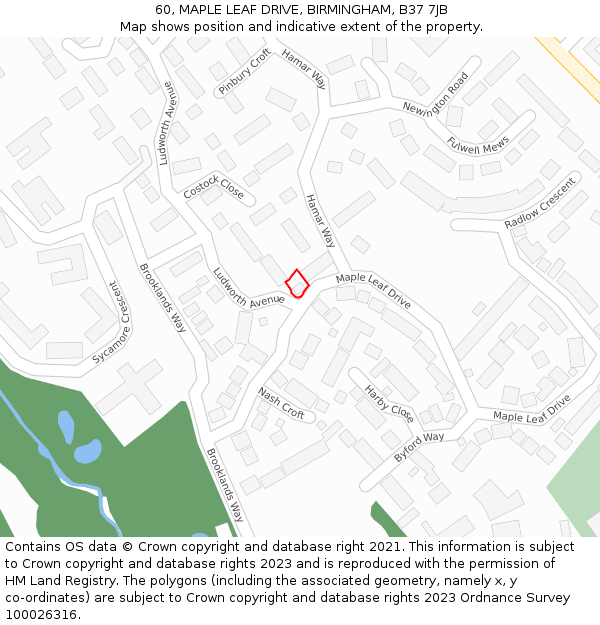 60, MAPLE LEAF DRIVE, BIRMINGHAM, B37 7JB: Location map and indicative extent of plot