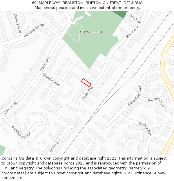 60, MAPLE WAY, BRANSTON, BURTON-ON-TRENT, DE14 3NQ: Location map and indicative extent of plot