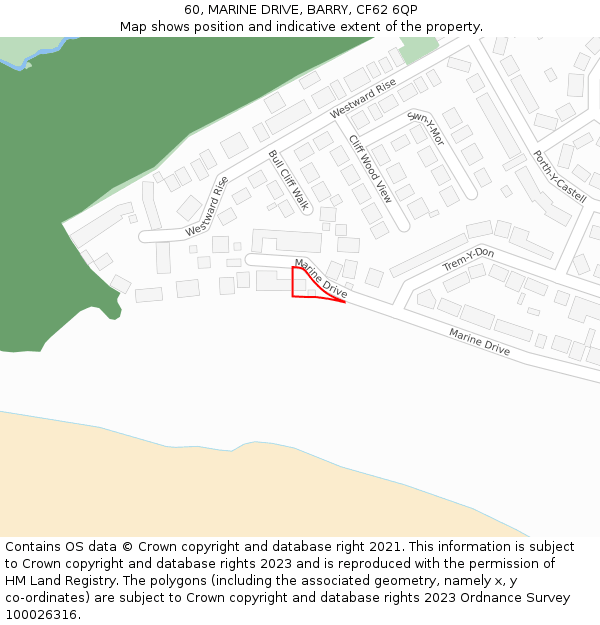 60, MARINE DRIVE, BARRY, CF62 6QP: Location map and indicative extent of plot