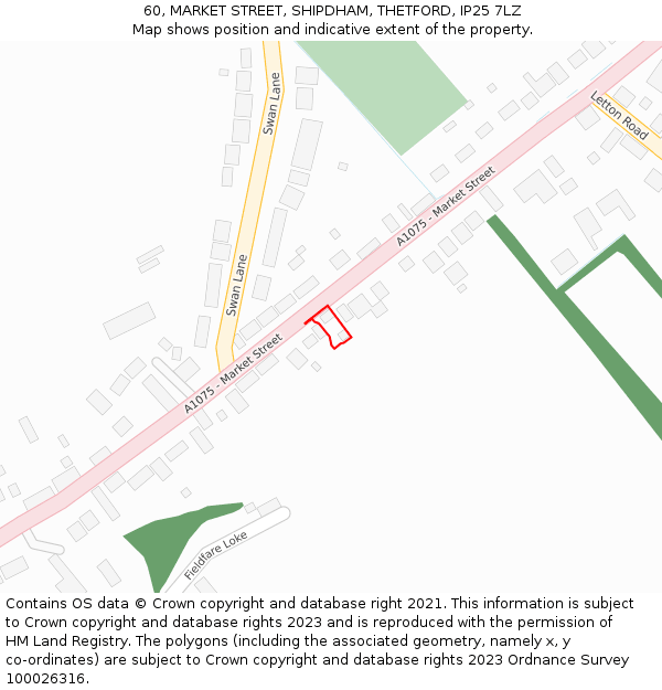 60, MARKET STREET, SHIPDHAM, THETFORD, IP25 7LZ: Location map and indicative extent of plot