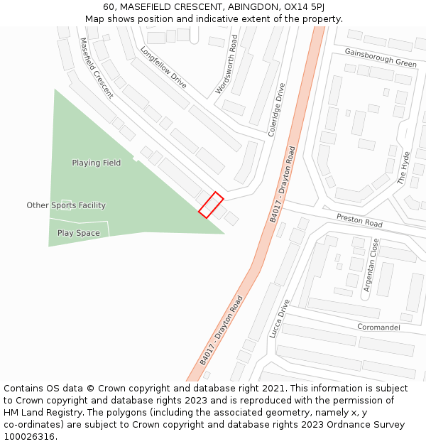 60, MASEFIELD CRESCENT, ABINGDON, OX14 5PJ: Location map and indicative extent of plot