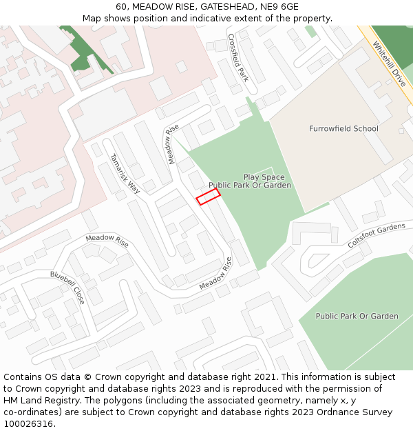 60, MEADOW RISE, GATESHEAD, NE9 6GE: Location map and indicative extent of plot